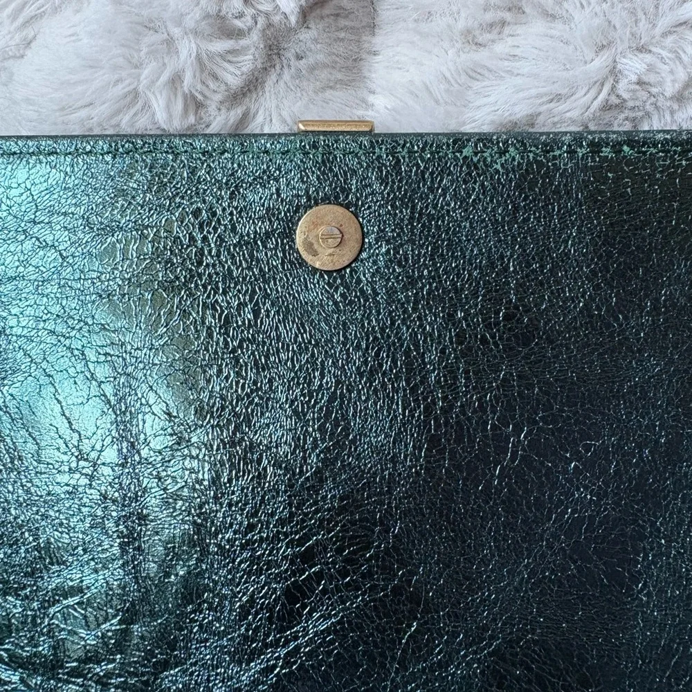 Yves Saint Laurent Y-Linge Clutch, Shimmer Green, Satin Interior - Picture 12 of 16